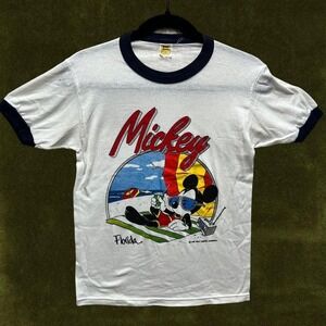 Vintage 1980s Velva Sheen Mickey Florida Disney Ringer Tee size S